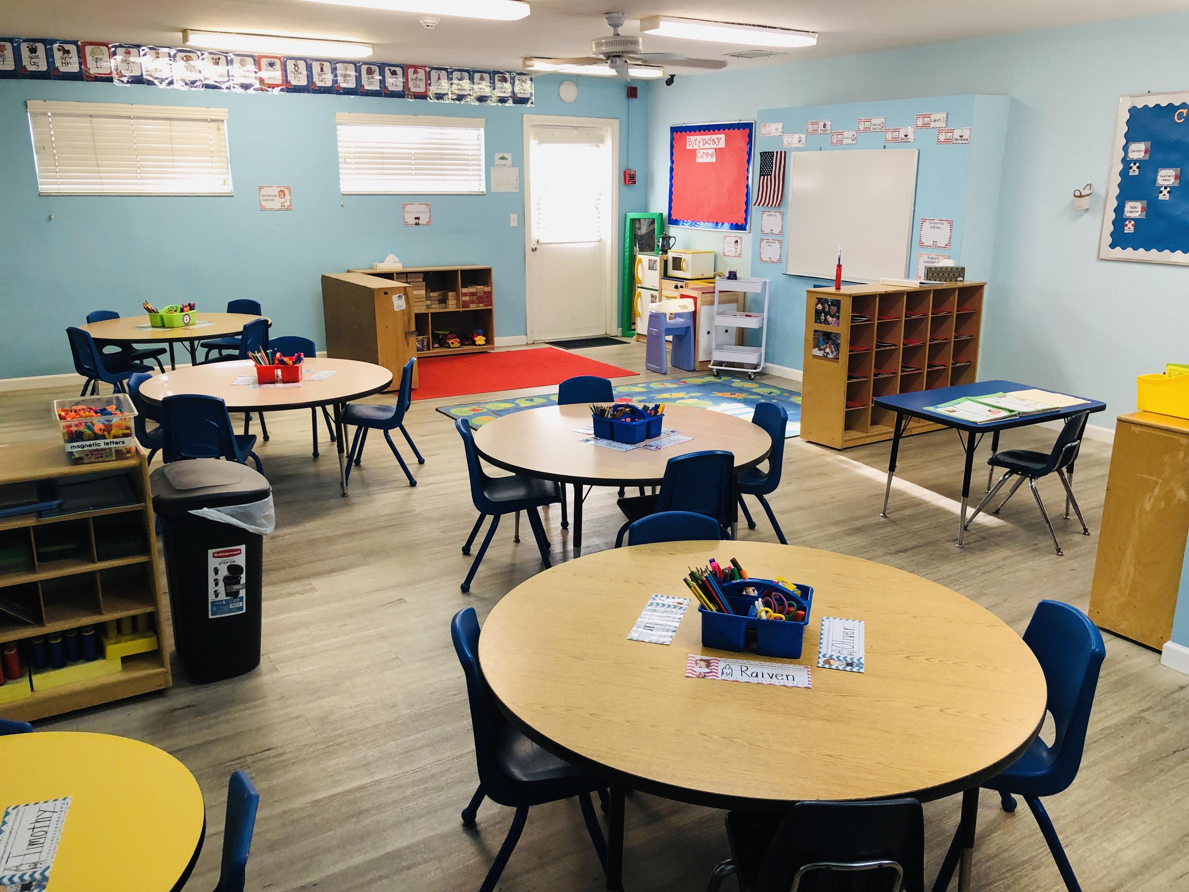 Moles VPK classroom with tables and learning areas
