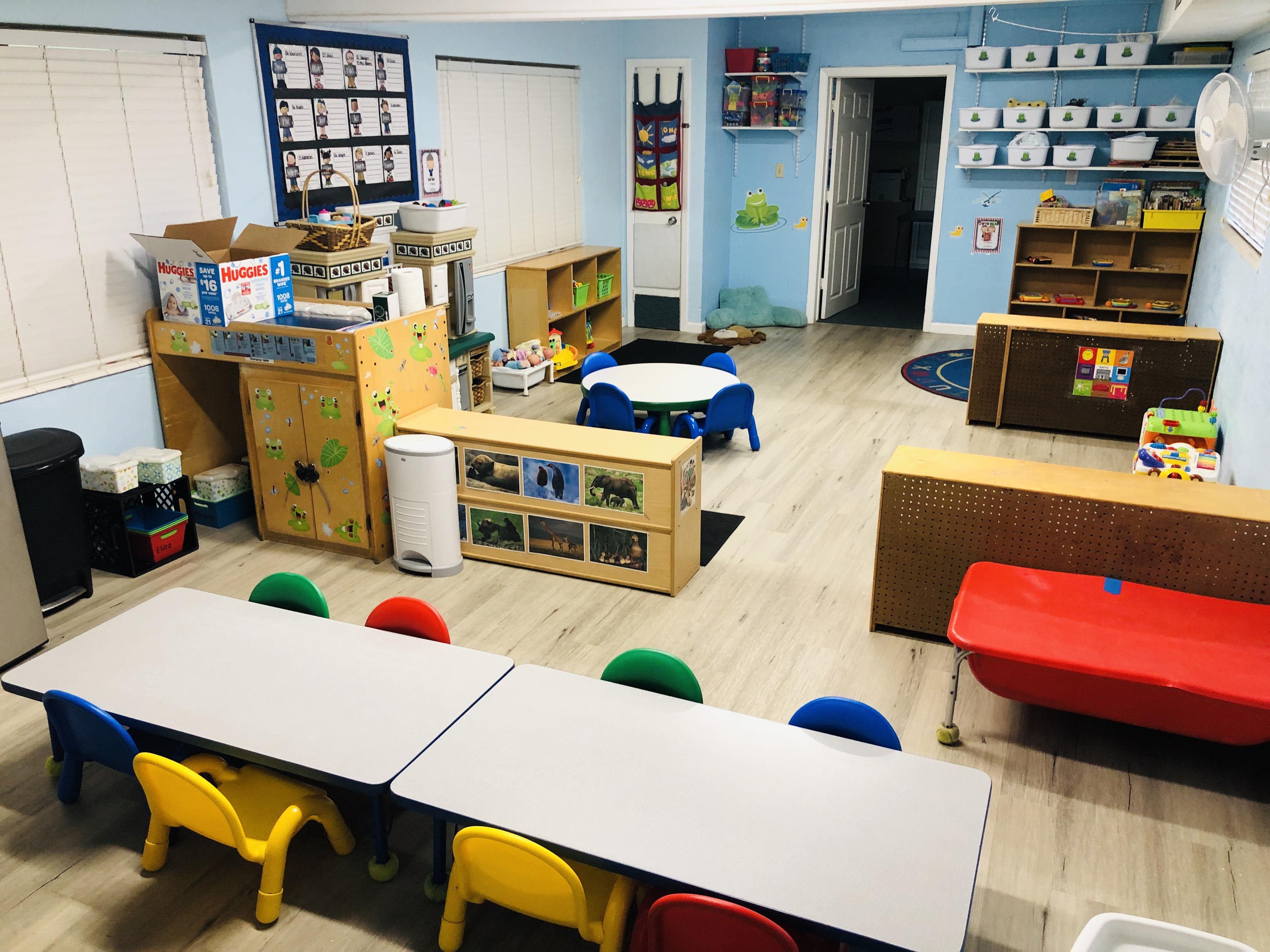 Toads toddler classroom with low tables and shelves